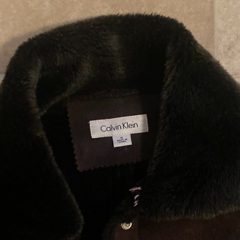 Calvin Klein Jacket Faux Fur Suede Snap Closure Sz Small Color Brown / Womens - Picture 4 of 5